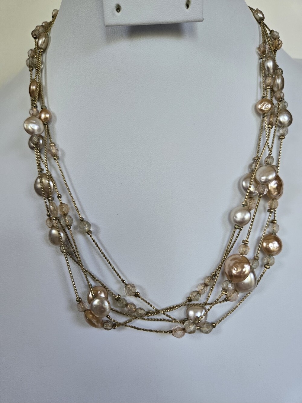 N-103-Multi-Strand Champagne Faux Pearl Necklace - Women Jewelry